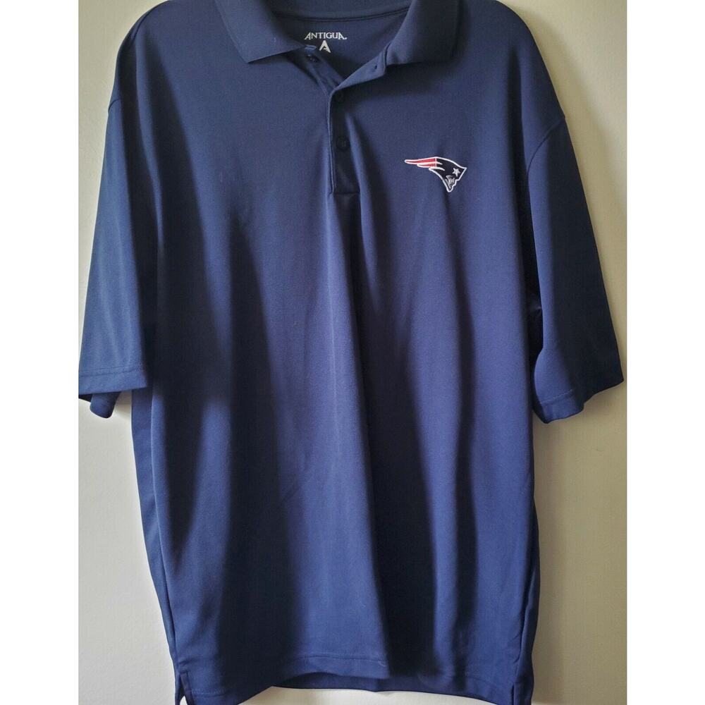 Patriots Football Logo Polo Shirt Mens Large Navy Blue Antigua L
